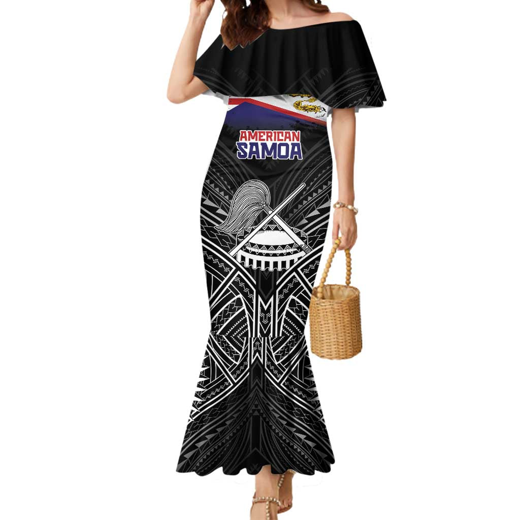 Personalised American Samoa Flag Day Mermaid Dress Bald Eagle With Polynesian Pattern LT05 Women Black - Polynesian Pride
