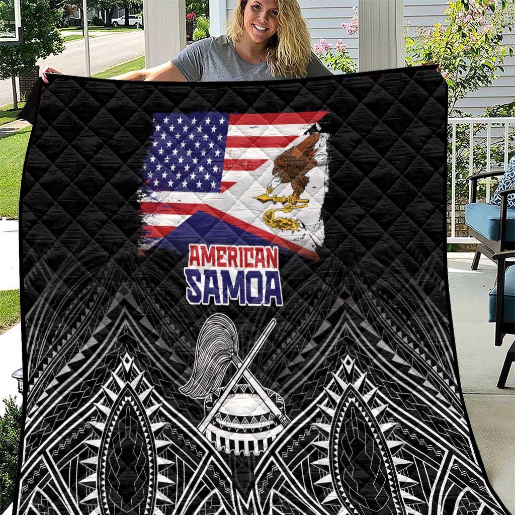 American Samoa Flag Day Quilt Bald Eagle With Polynesian Pattern LT05 Black - Polynesian Pride