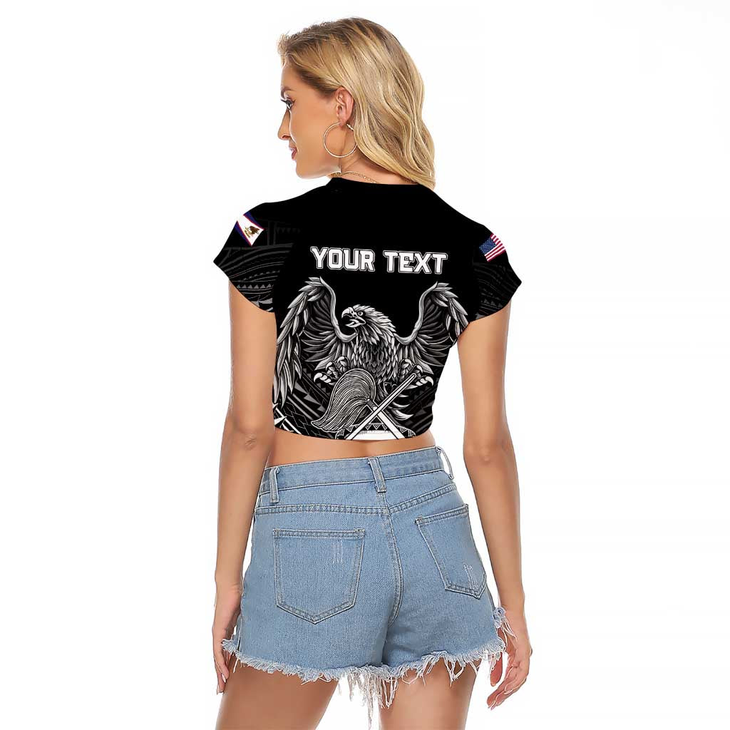 Personalised American Samoa Flag Day Raglan Cropped T Shirt Bald Eagle With Polynesian Pattern LT05 - Polynesian Pride