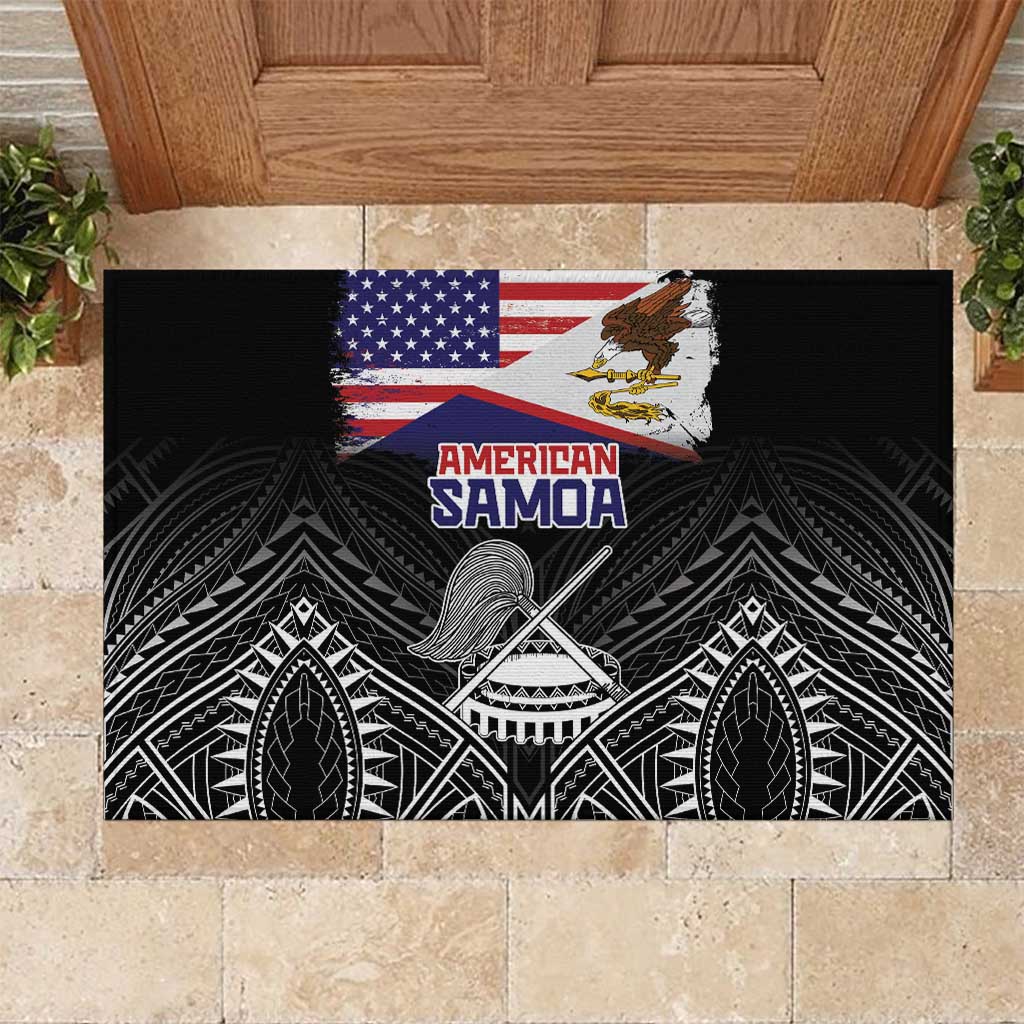 American Samoa Flag Day Rubber Doormat Bald Eagle With Polynesian Pattern LT05 Black - Polynesian Pride