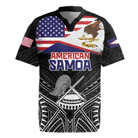 Personalised American Samoa Flag Day Rugby Jersey Bald Eagle With Polynesian Pattern LT05 Black - Polynesian Pride
