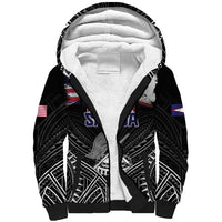 Personalised American Samoa Flag Day Sherpa Hoodie Bald Eagle With Polynesian Pattern LT05 Unisex Black - Polynesian Pride