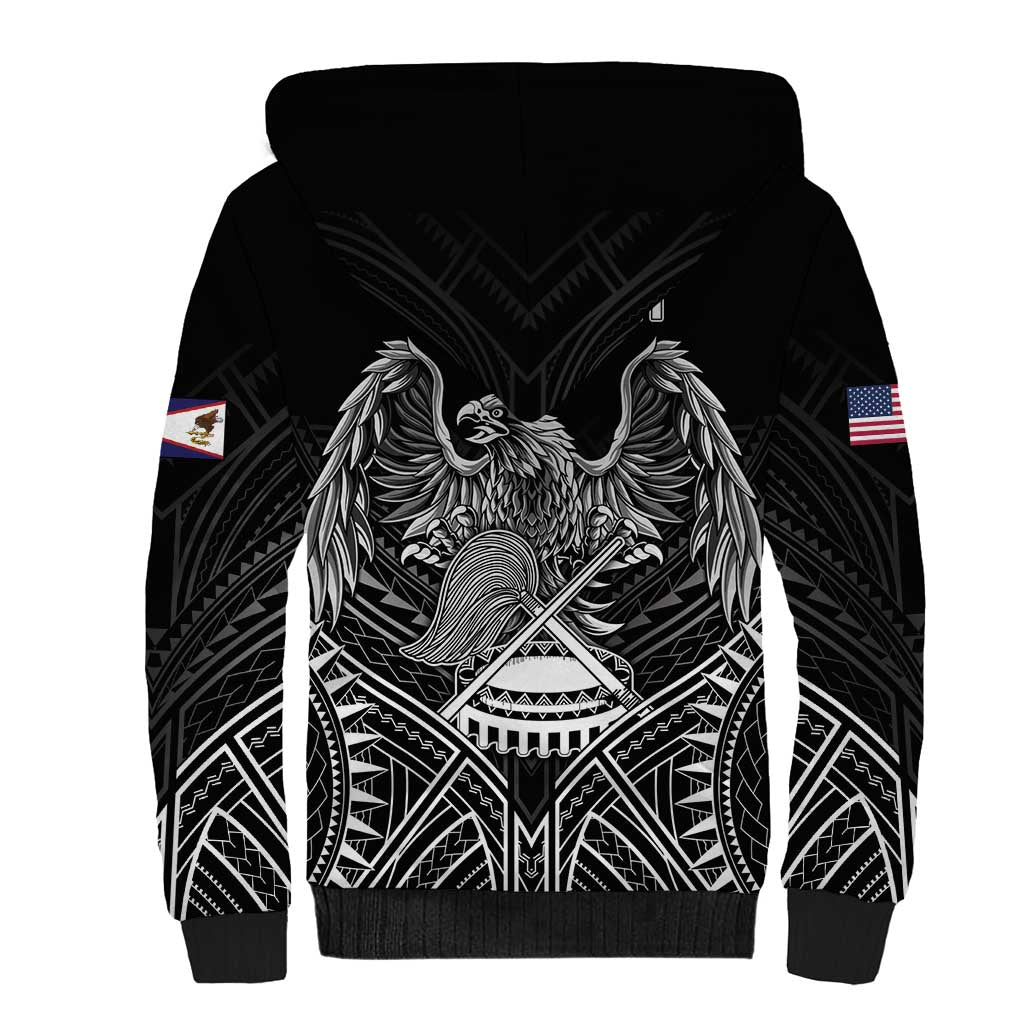 Personalised American Samoa Flag Day Sherpa Hoodie Bald Eagle With Polynesian Pattern LT05 - Polynesian Pride