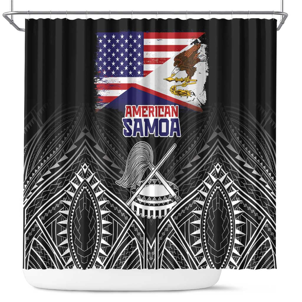 American Samoa Flag Day Shower Curtain Bald Eagle With Polynesian Pattern LT05 Black - Polynesian Pride