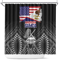 American Samoa Flag Day Shower Curtain Bald Eagle With Polynesian Pattern LT05 Black - Polynesian Pride