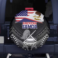 American Samoa Flag Day Spare Tire Cover Bald Eagle With Polynesian Pattern LT05 No hole Black - Polynesian Pride