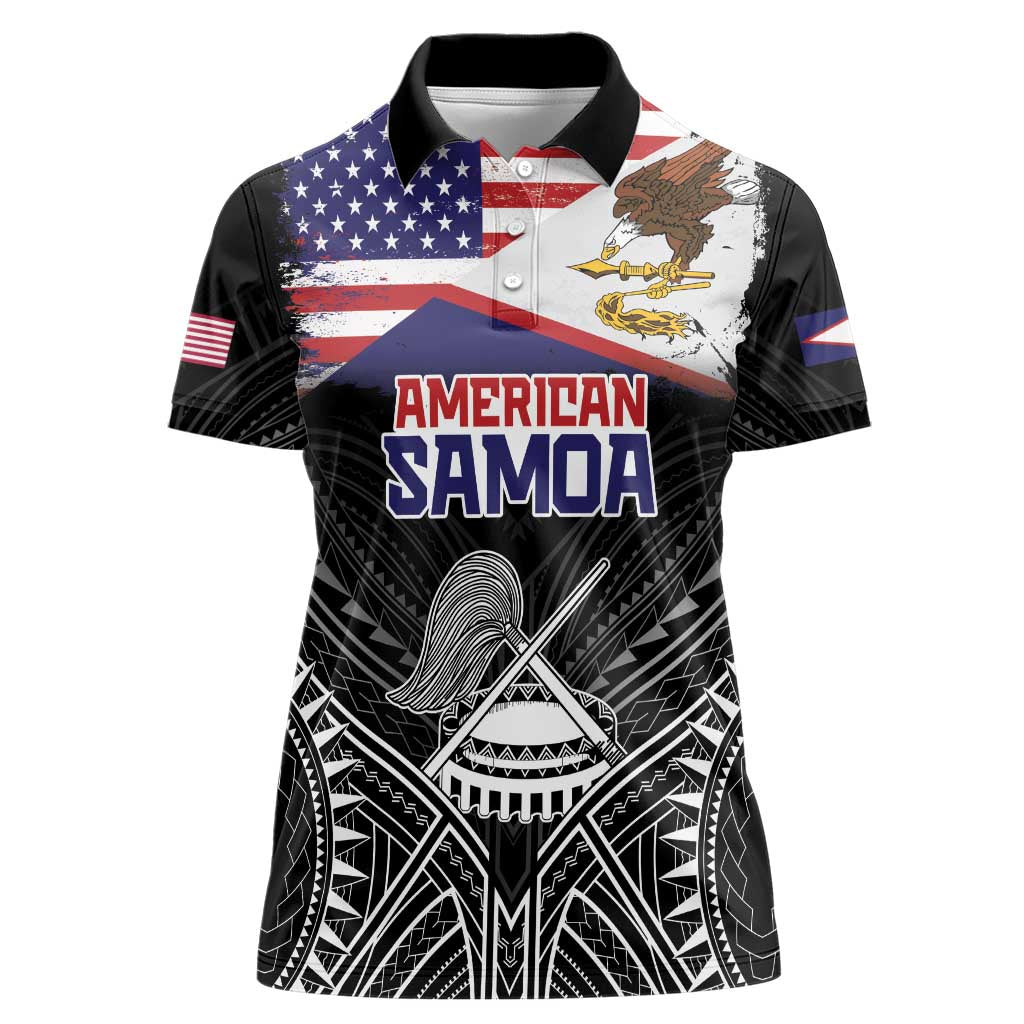 Personalised American Samoa Flag Day Women Polo Shirt Bald Eagle With Polynesian Pattern LT05 Female Black - Polynesian Pride