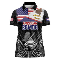 Personalised American Samoa Flag Day Women Polo Shirt Bald Eagle With Polynesian Pattern LT05 Female Black - Polynesian Pride