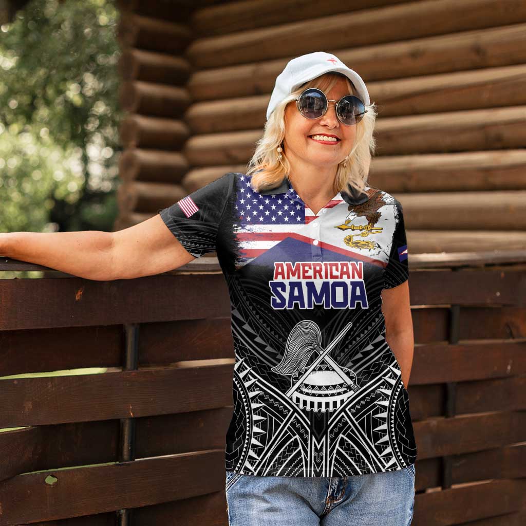Personalised American Samoa Flag Day Women Polo Shirt Bald Eagle With Polynesian Pattern LT05 - Polynesian Pride