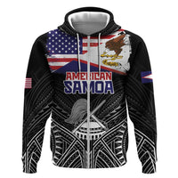 Personalised American Samoa Flag Day Zip Hoodie Bald Eagle With Polynesian Pattern LT05 Zip Hoodie Black - Polynesian Pride