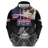 Personalised American Samoa Flag Day Zip Hoodie Bald Eagle With Polynesian Pattern LT05 - Polynesian Pride