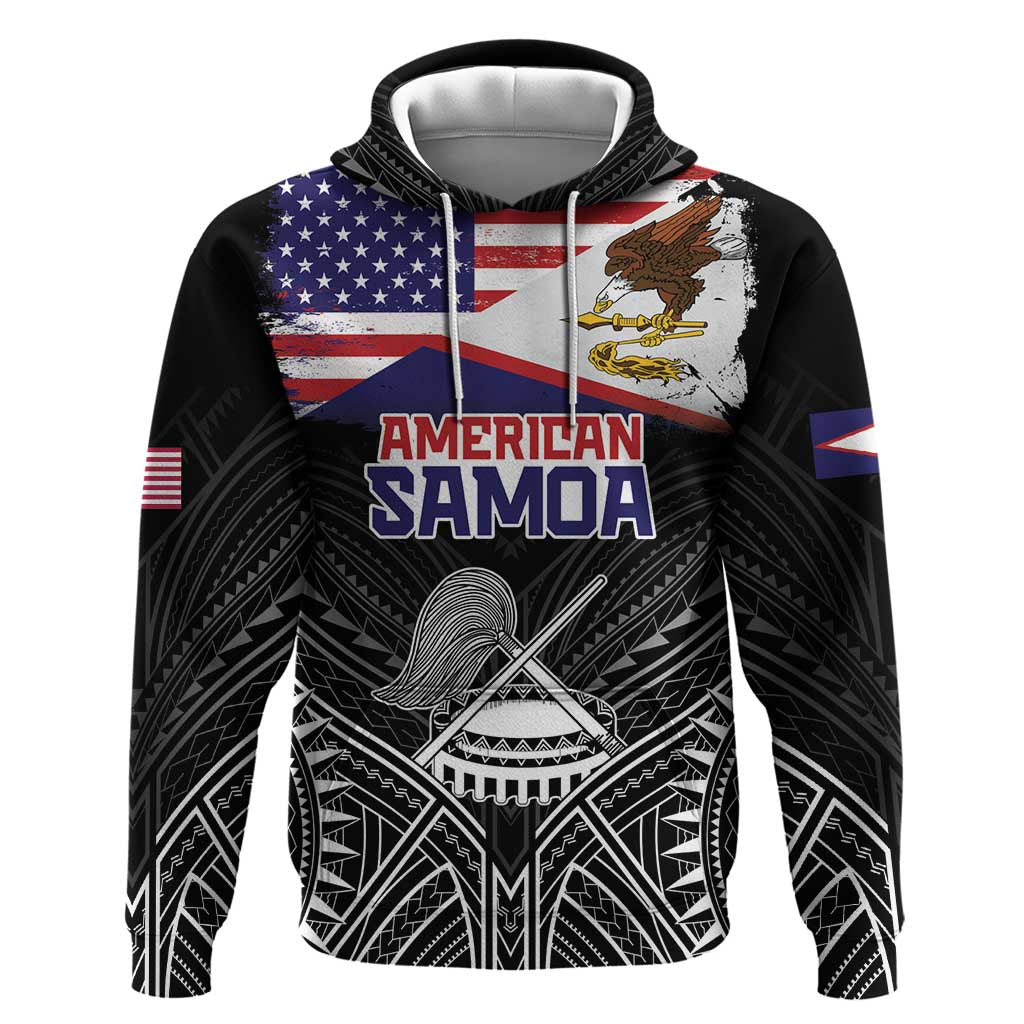 Personalised American Samoa Flag Day Zip Hoodie Bald Eagle With Polynesian Pattern LT05 Pullover Hoodie Black - Polynesian Pride