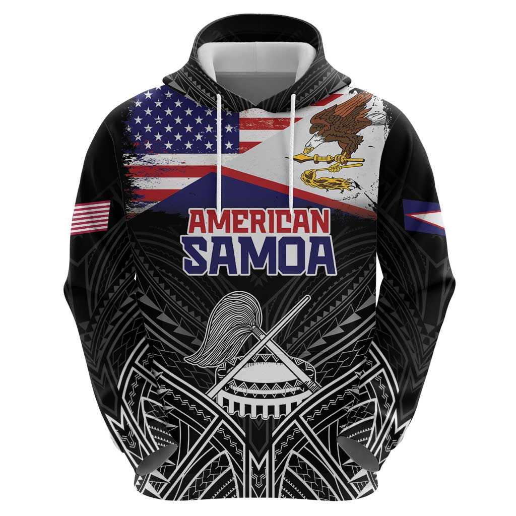 Personalised American Samoa Flag Day Zip Hoodie Bald Eagle With Polynesian Pattern LT05 - Polynesian Pride