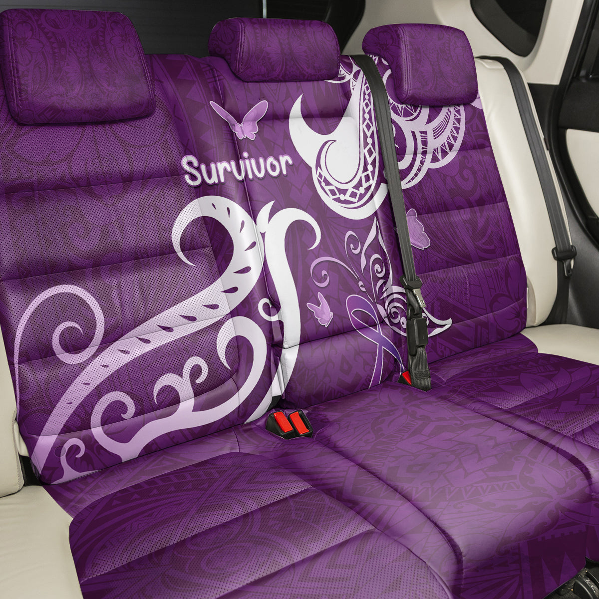 Fibromyalgia Awareness Back Car Seat Cover Polynesian Purple Ribbon LT05 - Polynesian Pride