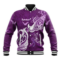 Personalised Fibromyalgia Awareness Baseball Jacket Polynesian Purple Ribbon LT05 Unisex Purple - Polynesian Pride