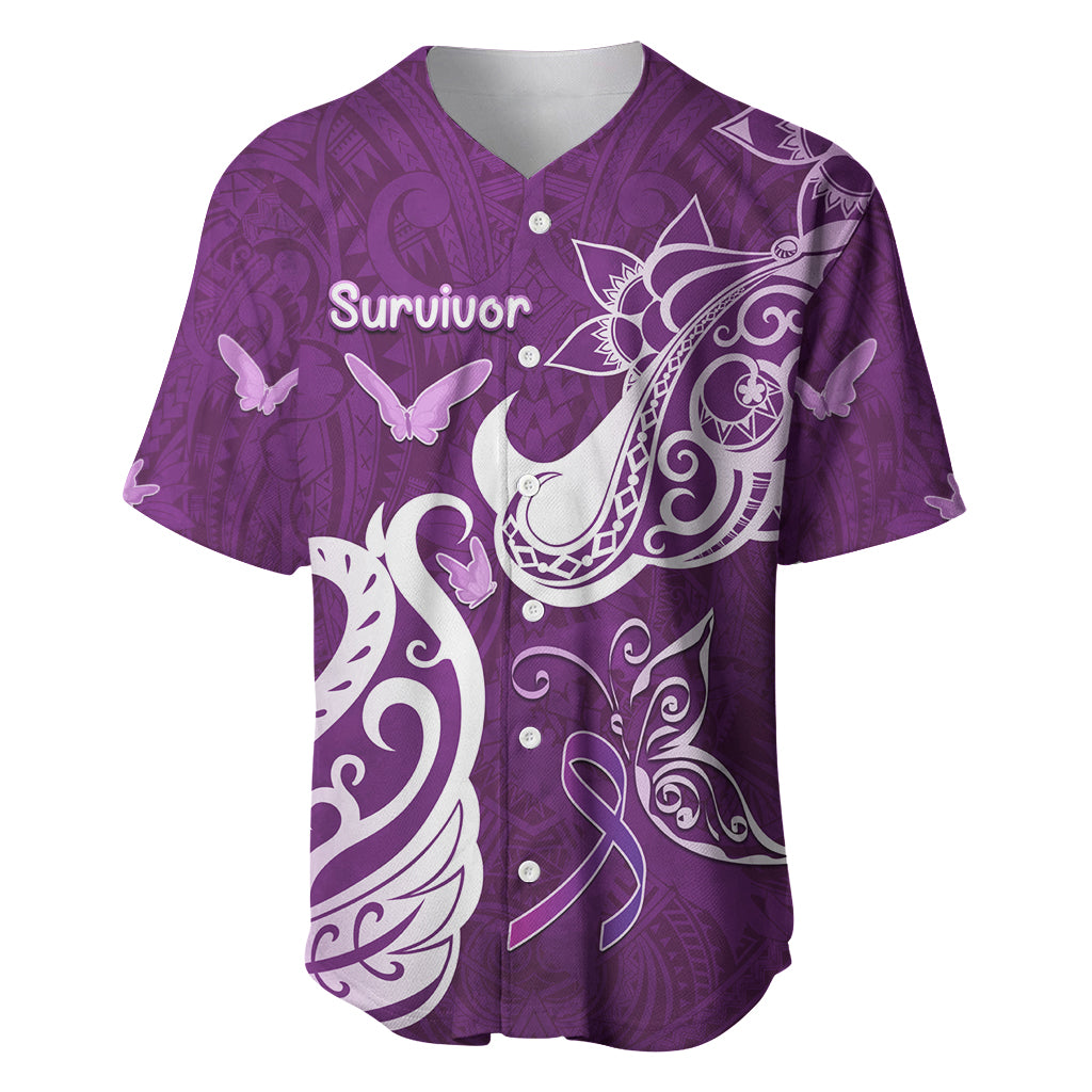 Personalised Fibromyalgia Awareness Baseball Jersey Polynesian Purple Ribbon LT05 Purple - Polynesian Pride
