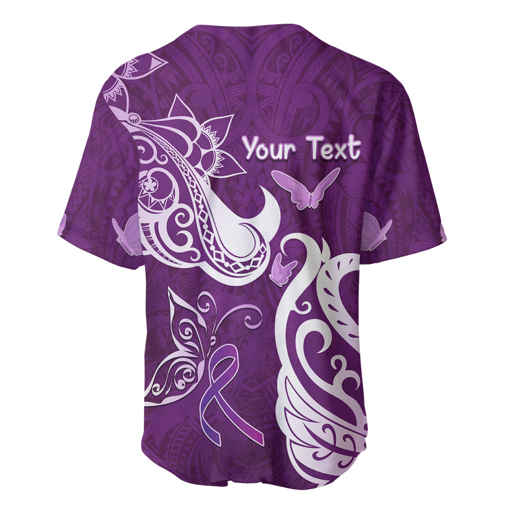 Personalised Fibromyalgia Awareness Baseball Jersey Polynesian Purple Ribbon LT05 - Polynesian Pride