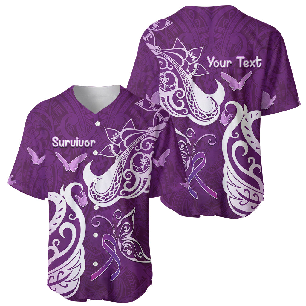 Personalised Fibromyalgia Awareness Baseball Jersey Polynesian Purple Ribbon LT05 - Polynesian Pride
