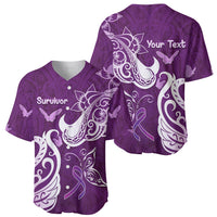 Personalised Fibromyalgia Awareness Baseball Jersey Polynesian Purple Ribbon LT05 - Polynesian Pride