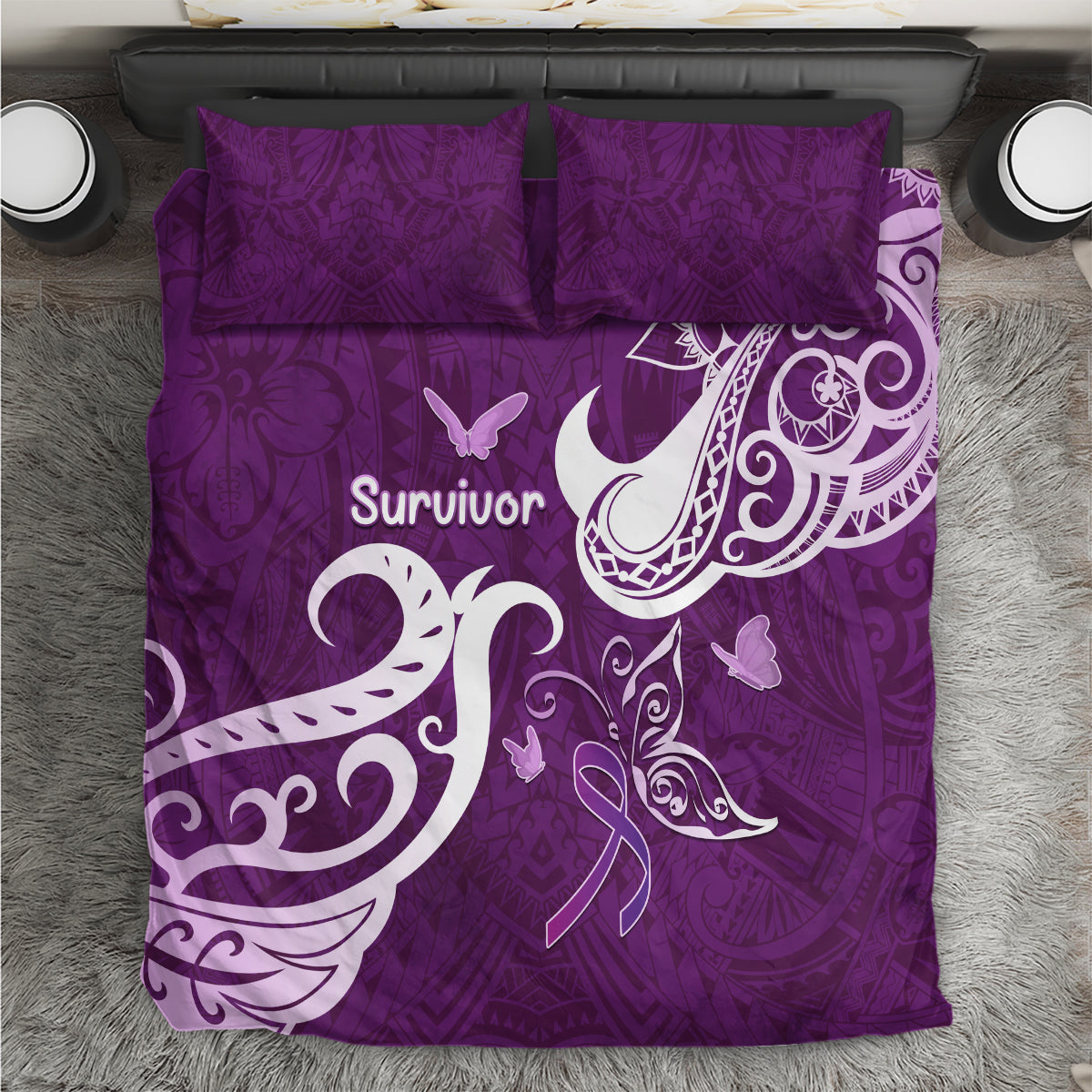 Fibromyalgia Awareness Bedding Set Polynesian Purple Ribbon LT05 Purple - Polynesian Pride