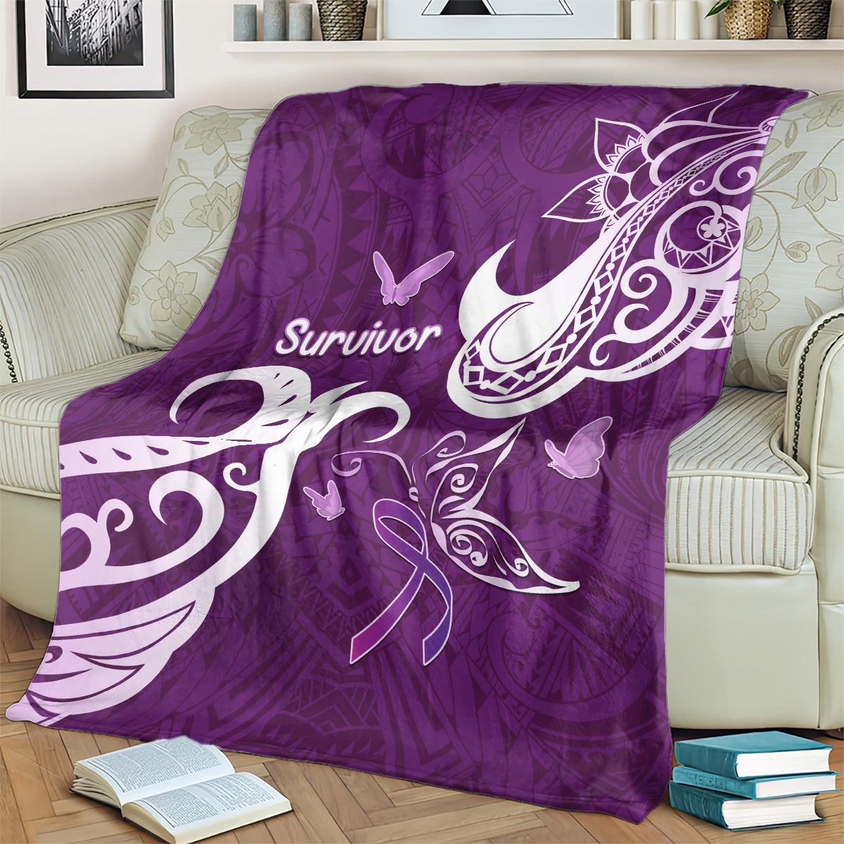Fibromyalgia Awareness Blanket Polynesian Purple Ribbon LT05 - Polynesian Pride