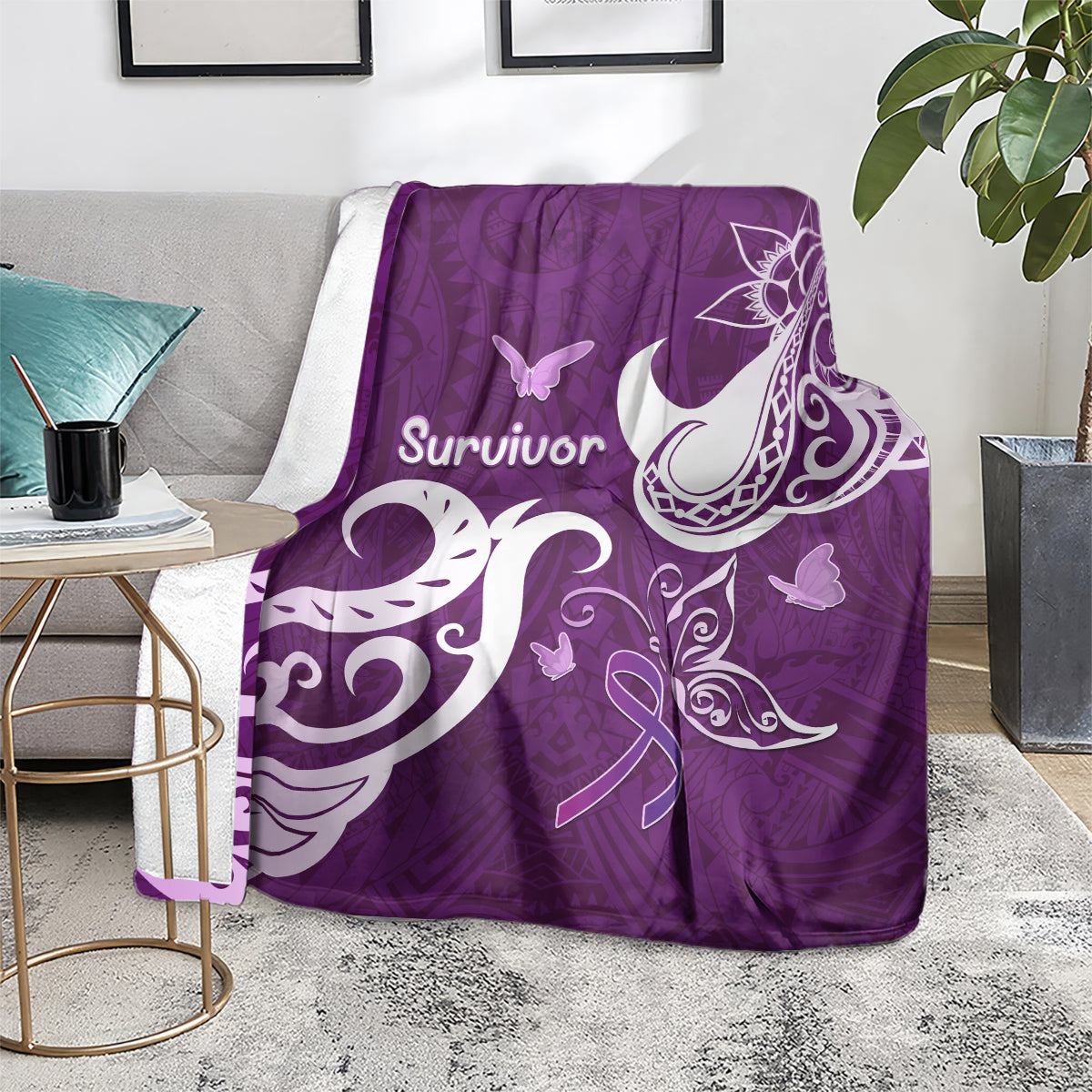 Fibromyalgia Awareness Blanket Polynesian Purple Ribbon LT05 - Polynesian Pride