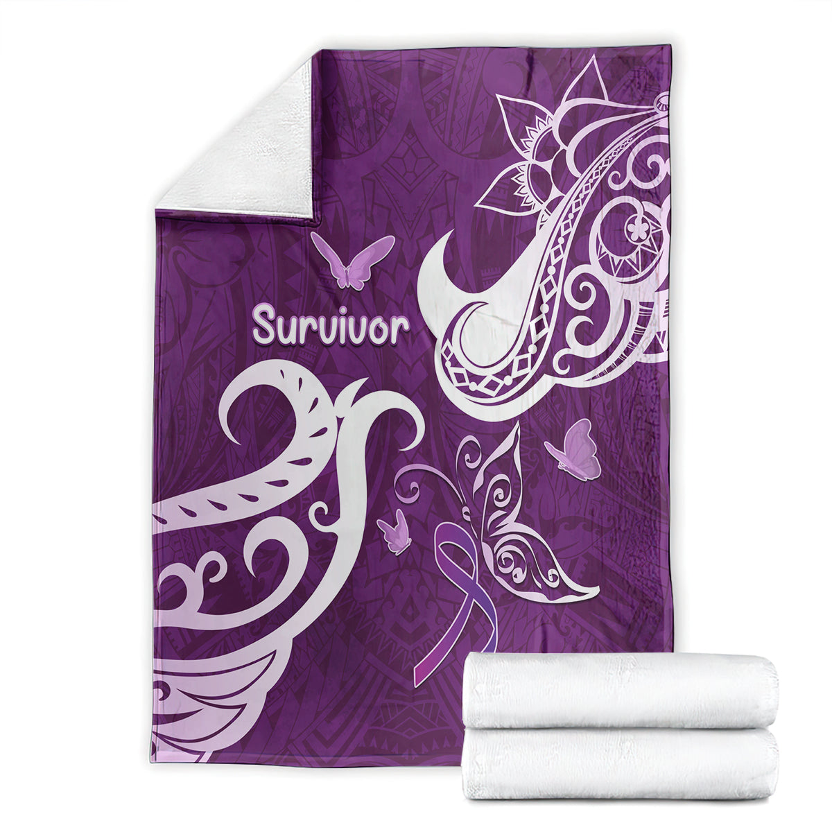 Fibromyalgia Awareness Blanket Polynesian Purple Ribbon LT05 - Polynesian Pride