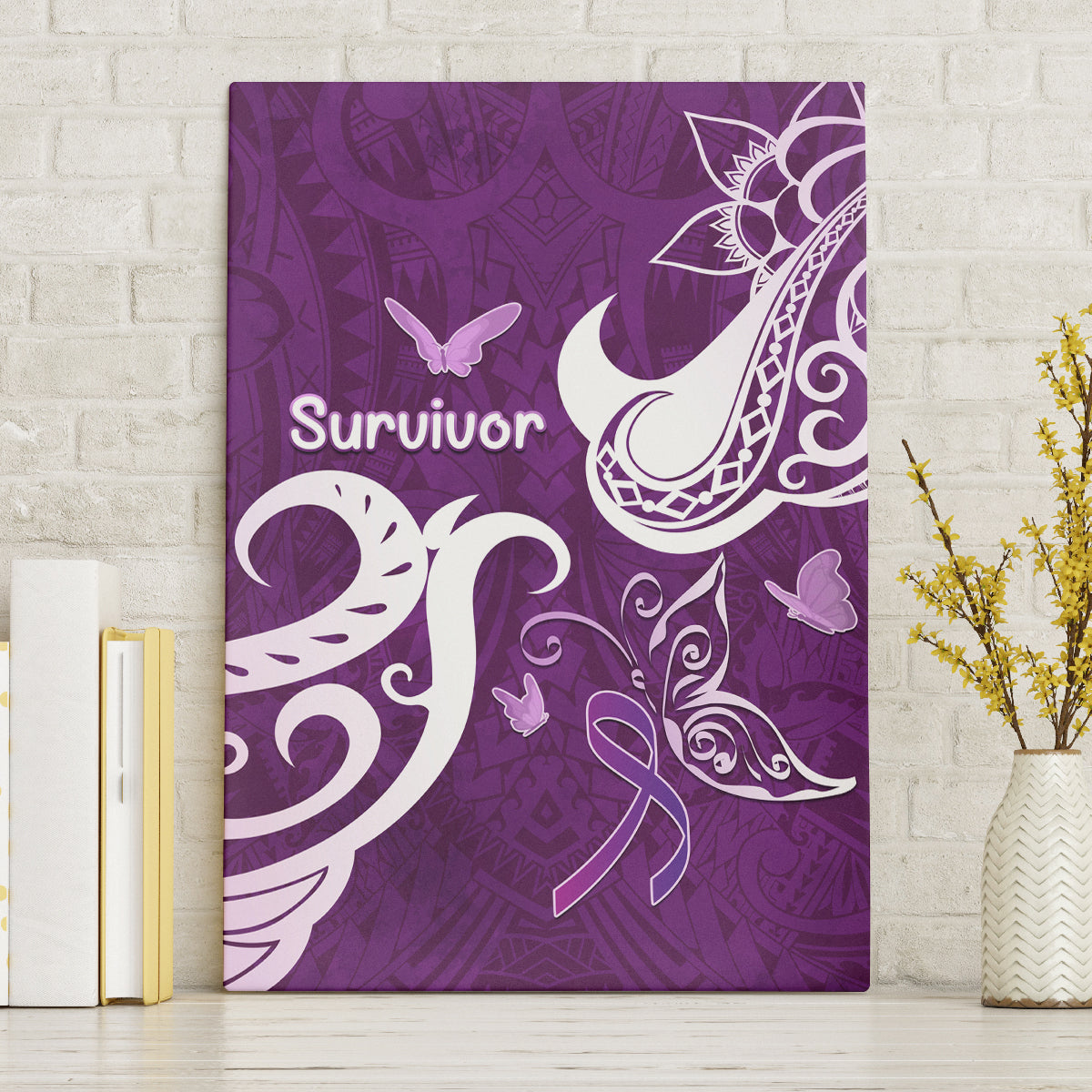 Fibromyalgia Awareness Canvas Wall Art Polynesian Purple Ribbon LT05 Without Frame Purple - Polynesian Pride