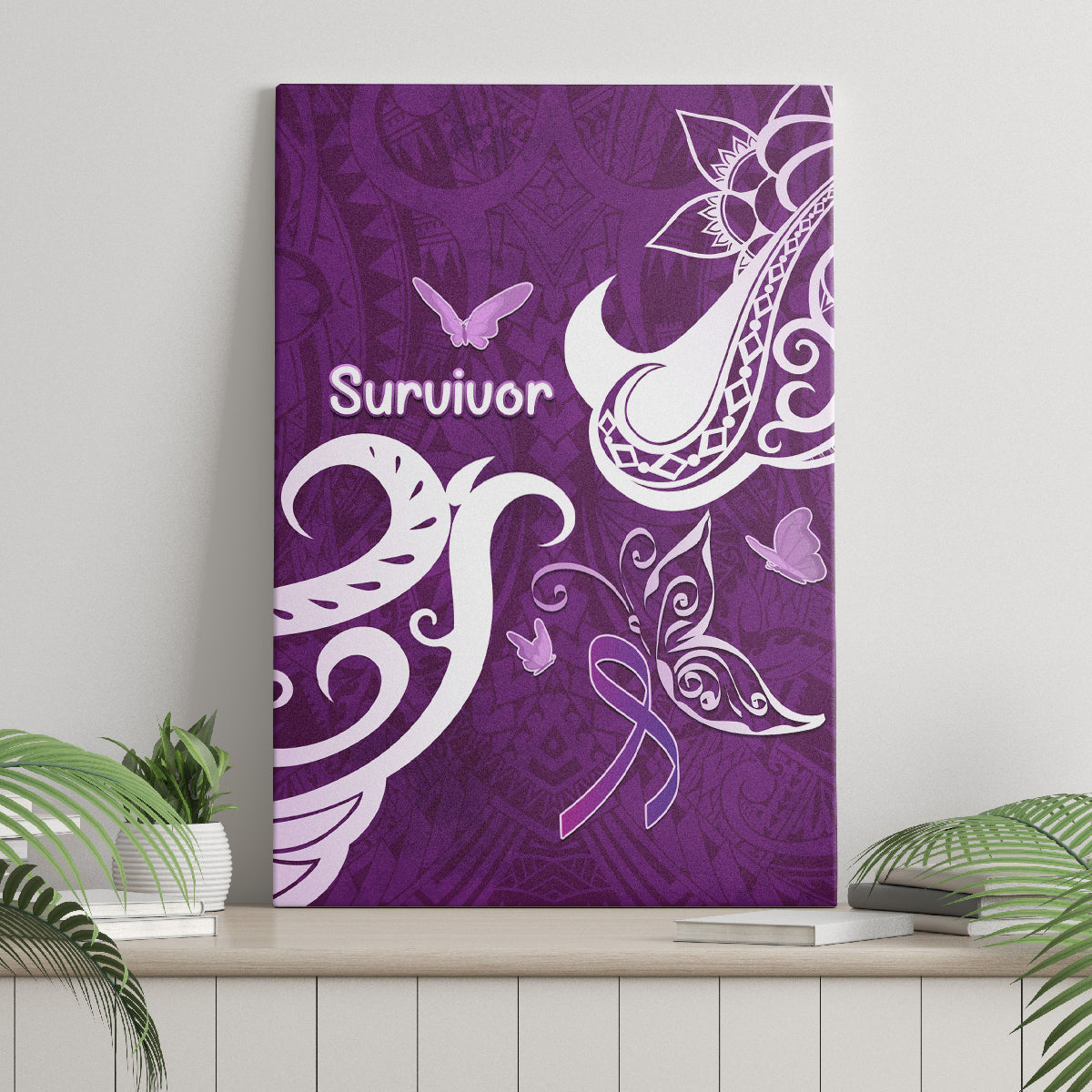 Fibromyalgia Awareness Canvas Wall Art Polynesian Purple Ribbon LT05 - Polynesian Pride
