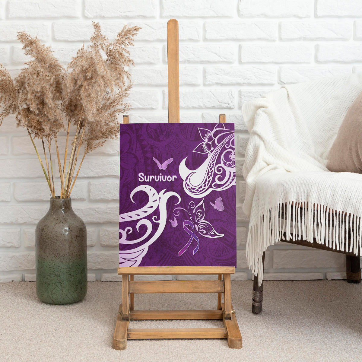 Fibromyalgia Awareness Canvas Wall Art Polynesian Purple Ribbon LT05 - Polynesian Pride