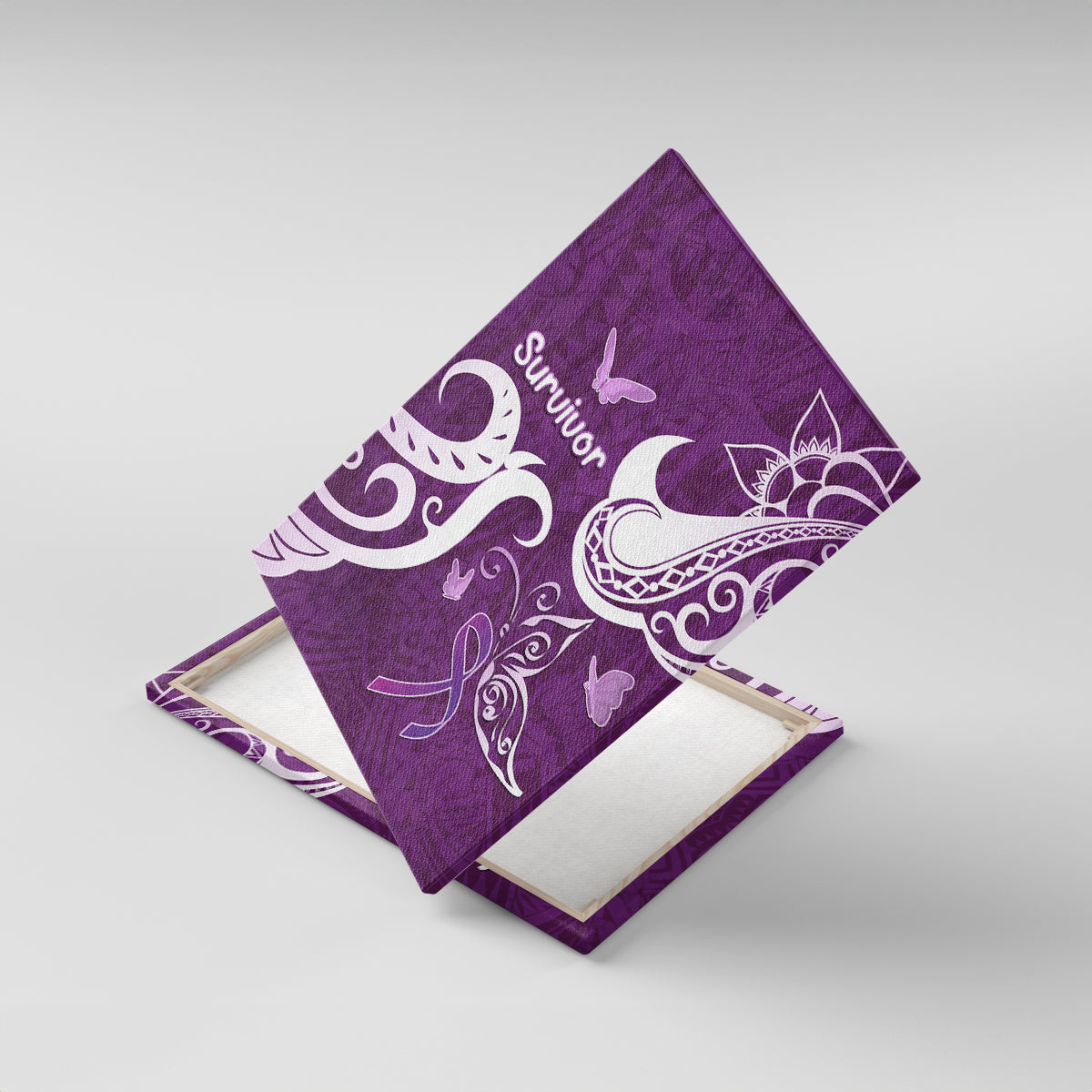 Fibromyalgia Awareness Canvas Wall Art Polynesian Purple Ribbon LT05 With Frame Purple - Polynesian Pride
