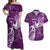 Personalised Fibromyalgia Awareness Couples Matching Off Shoulder Maxi Dress and Hawaiian Shirt Polynesian Purple Ribbon