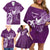 Personalised Fibromyalgia Awareness Family Matching Off Shoulder Short Dress and Hawaiian Shirt Polynesian Purple Ribbon