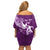 Personalised Fibromyalgia Awareness Family Matching Off Shoulder Short Dress and Hawaiian Shirt Polynesian Purple Ribbon