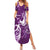 Personalised Fibromyalgia Awareness Family Matching Summer Maxi Dress and Hawaiian Shirt Polynesian Purple Ribbon