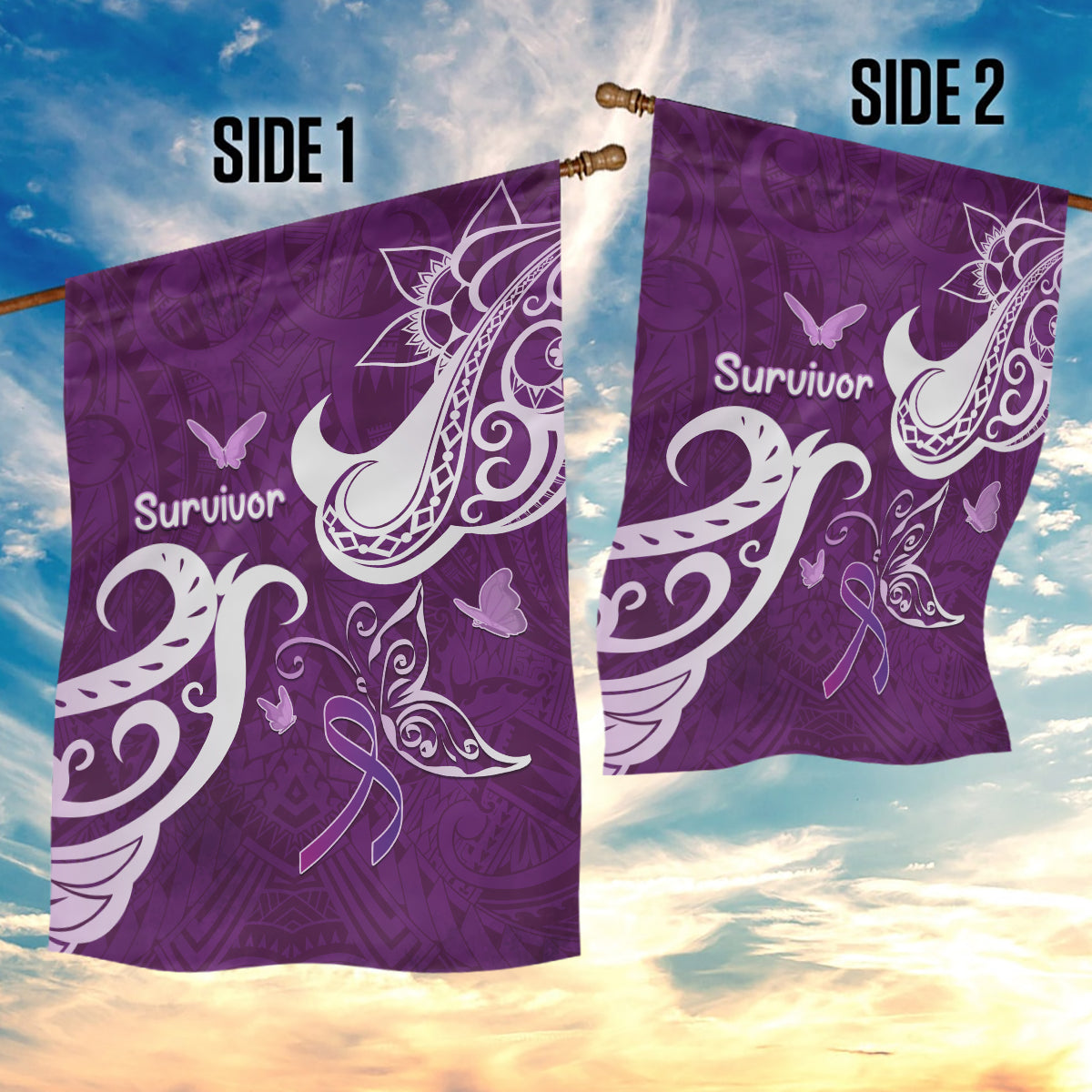 Fibromyalgia Awareness Garden Flag Polynesian Purple Ribbon LT05 - Polynesian Pride