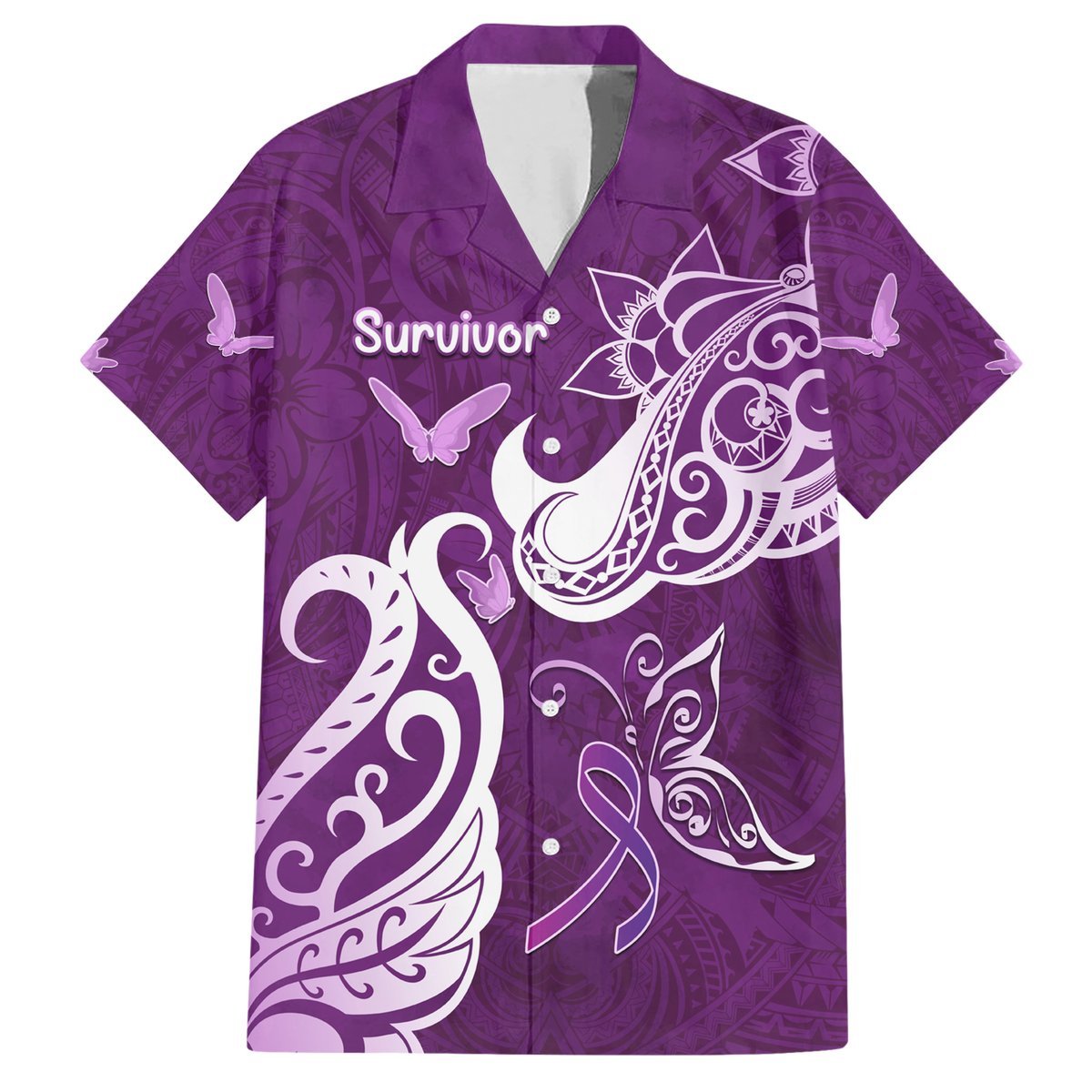 Personalised Fibromyalgia Awareness Hawaiian Shirt Polynesian Purple Ribbon LT05 Purple - Polynesian Pride