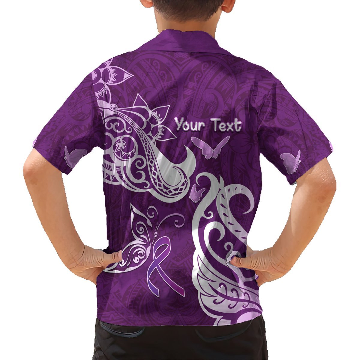 Personalised Fibromyalgia Awareness Hawaiian Shirt Polynesian Purple Ribbon LT05 - Polynesian Pride