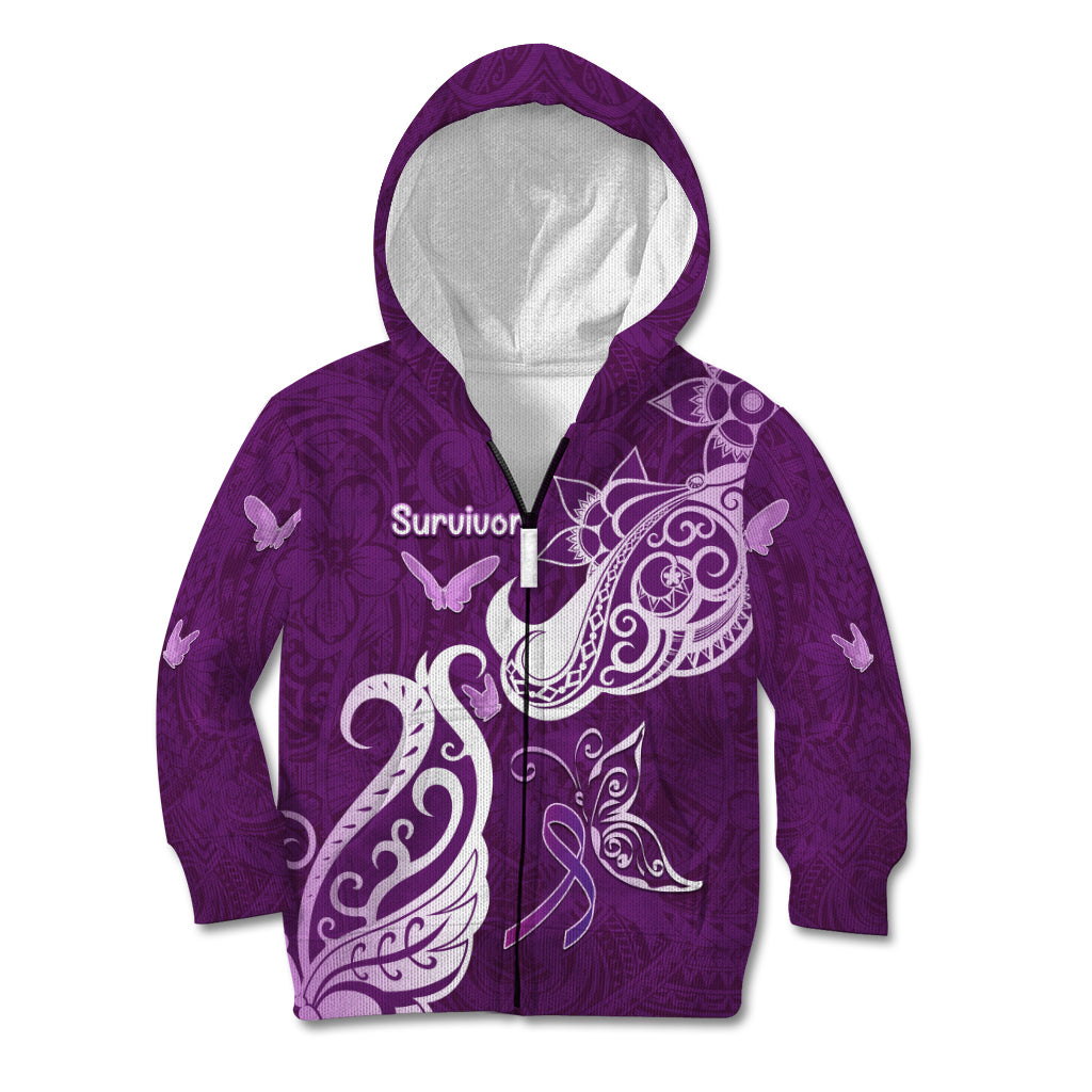 Personalised Fibromyalgia Awareness Kid Hoodie Polynesian Purple Ribbon LT05 Zip Hoodie Purple - Polynesian Pride