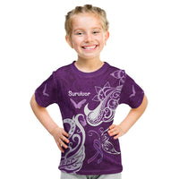 Personalised Fibromyalgia Awareness Kid T Shirt Polynesian Purple Ribbon LT05 Purple - Polynesian Pride