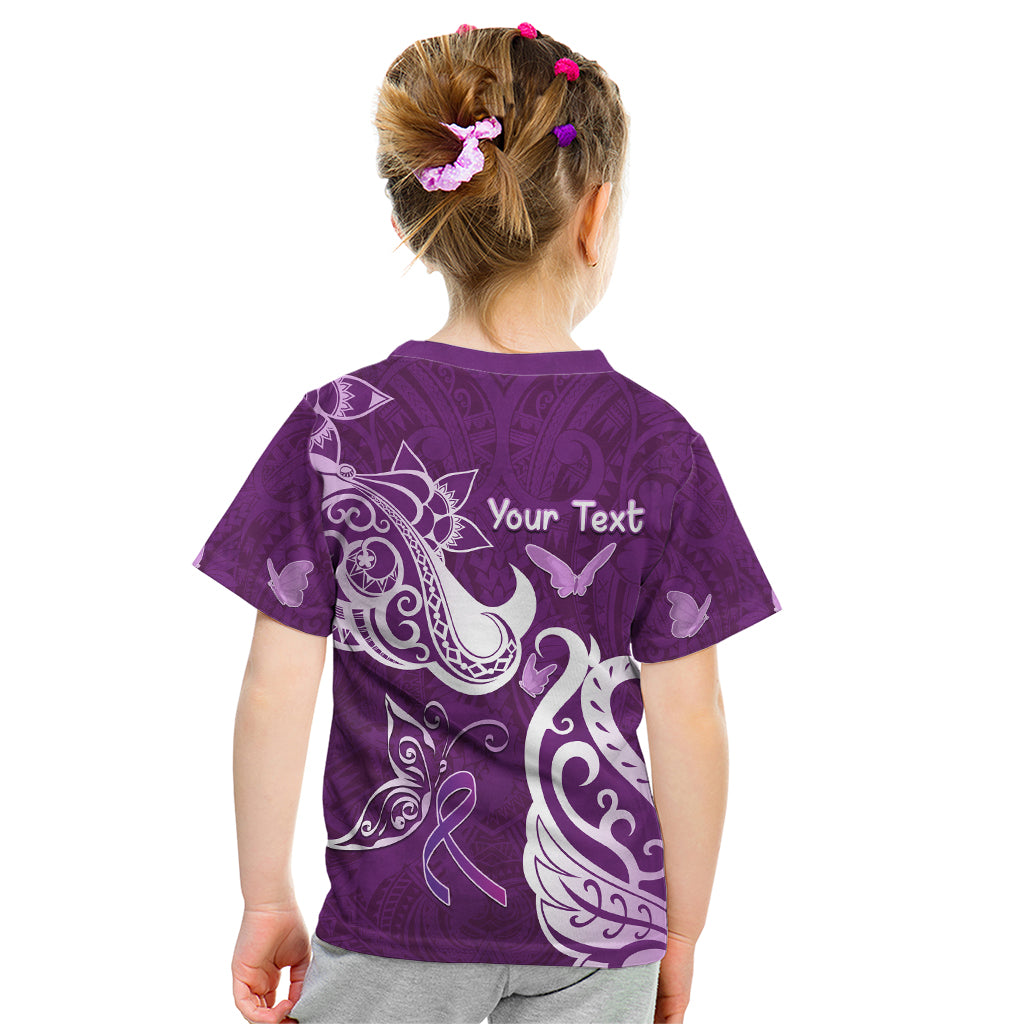 Personalised Fibromyalgia Awareness Kid T Shirt Polynesian Purple Ribbon LT05 - Polynesian Pride