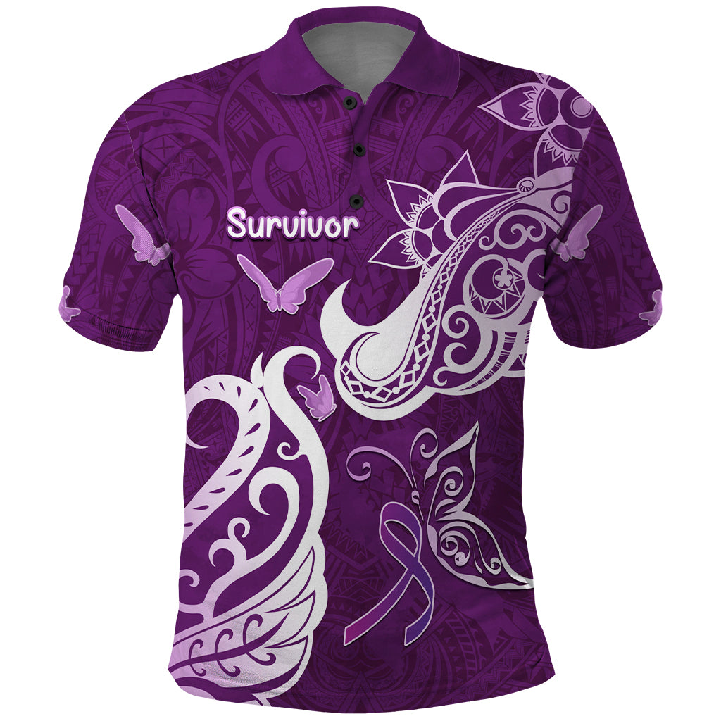 Personalised Fibromyalgia Awareness Polo Shirt Polynesian Purple Ribbon LT05 Purple - Polynesian Pride