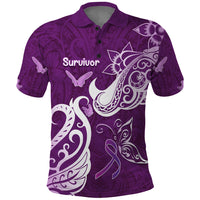 Personalised Fibromyalgia Awareness Polo Shirt Polynesian Purple Ribbon LT05 Purple - Polynesian Pride