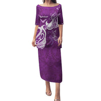 Personalised Fibromyalgia Awareness Puletasi Polynesian Purple Ribbon LT05 Long Dress Purple - Polynesian Pride