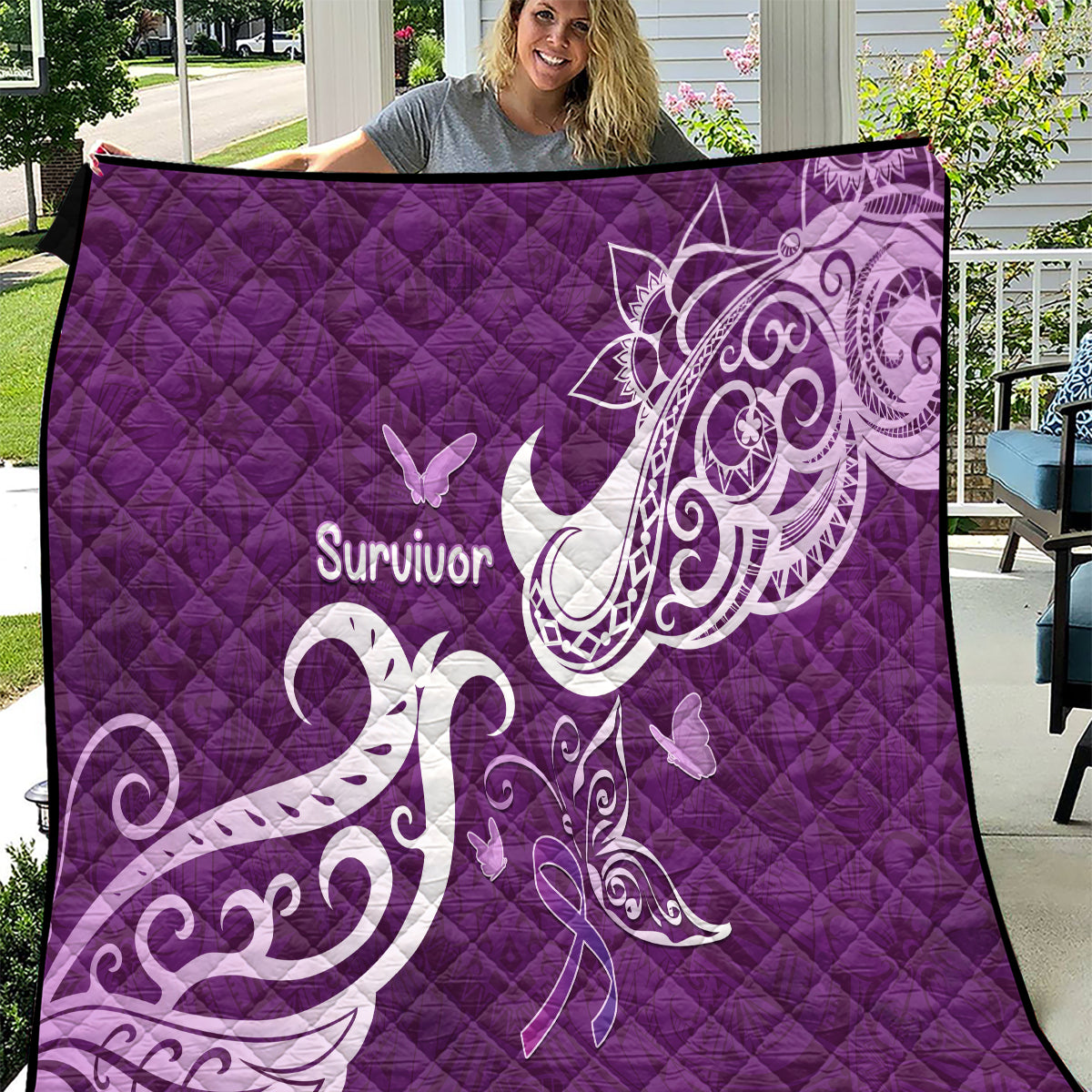 Fibromyalgia Awareness Quilt Polynesian Purple Ribbon