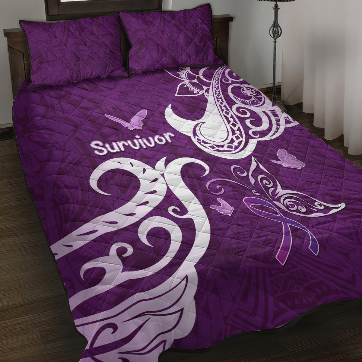 Fibromyalgia Awareness Quilt Bed Set Polynesian Purple Ribbon LT05 Purple - Polynesian Pride