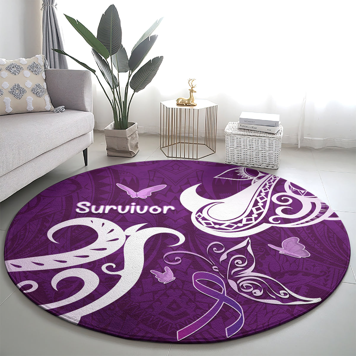 Fibromyalgia Awareness Round Carpet Polynesian Purple Ribbon LT05 - Polynesian Pride