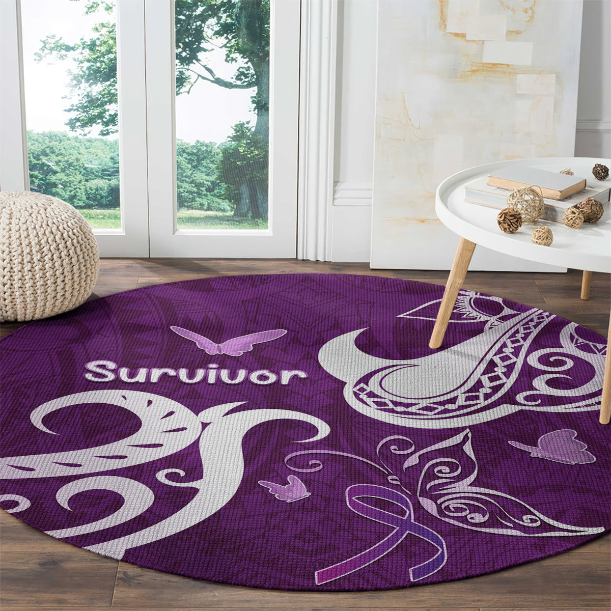 Fibromyalgia Awareness Round Carpet Polynesian Purple Ribbon LT05 - Polynesian Pride