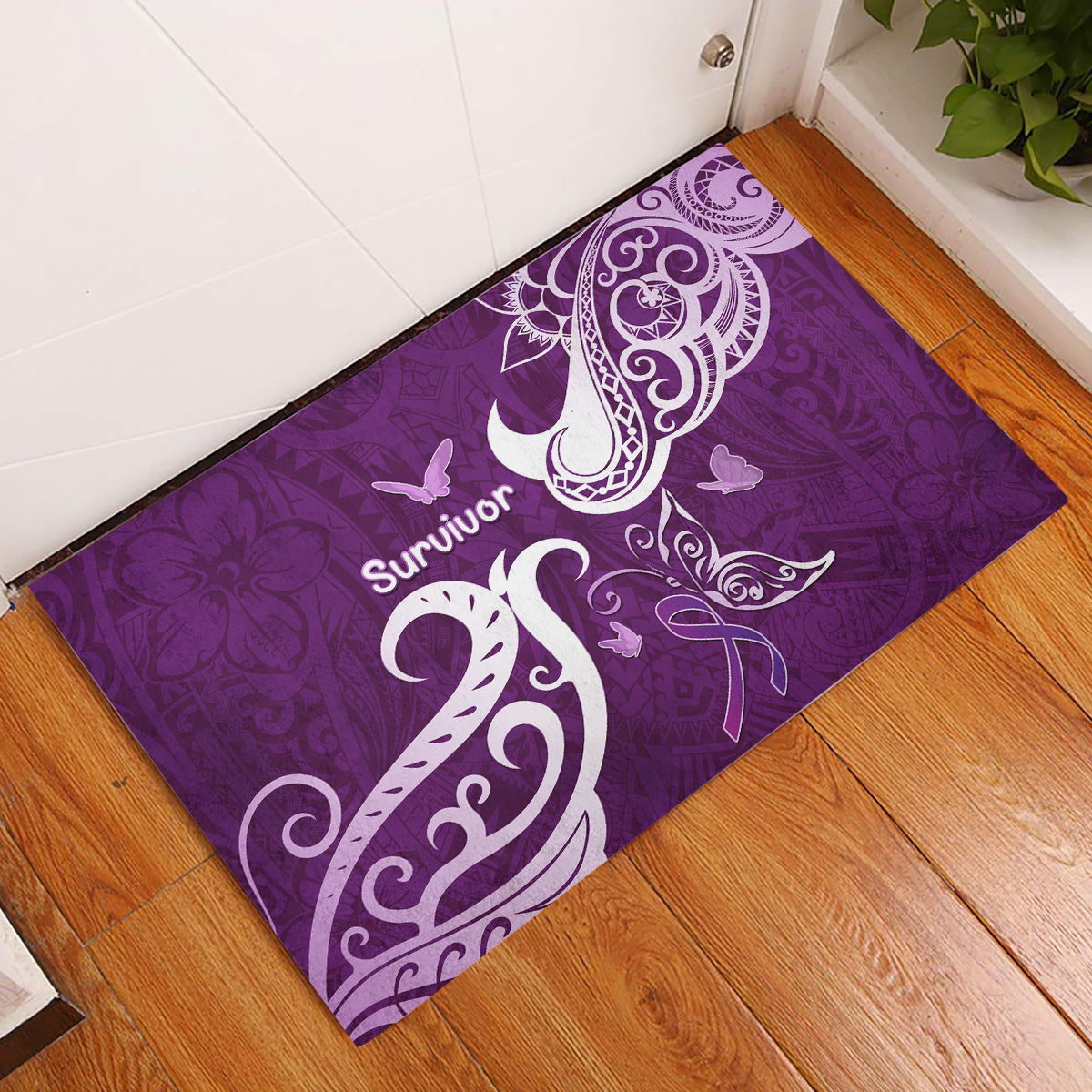 Fibromyalgia Awareness Rubber Doormat Polynesian Purple Ribbon LT05 Purple - Polynesian Pride