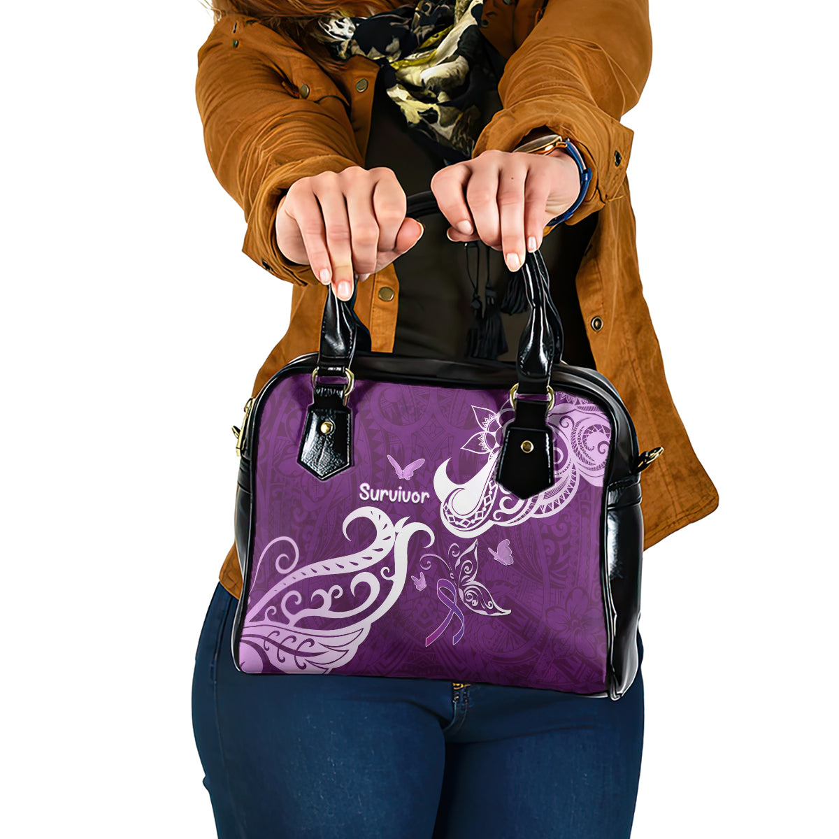 Fibromyalgia Awareness Shoulder Handbag Polynesian Purple Ribbon LT05 One Size Purple - Polynesian Pride